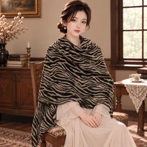 Vintage retro animal print shawl for women, old money style lightweight elegant fashion scarf.