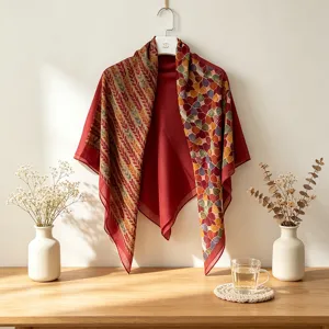 Silk cotton square scarf retro printed lightweight shawl spring summer fashion elegant commuter hijab