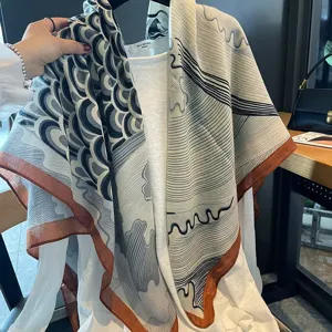 Grande foulard quadrato sciarpa effetto lino mantello protezione solare elegante accessorio moda