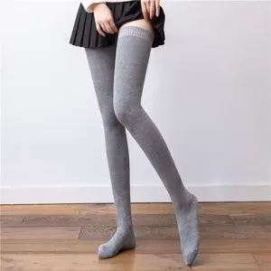 Grey over the knee socks extra long thigh high knitted stockings product detail close up view