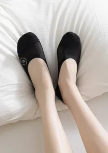 Detailed view of black ice silk shallow boat socks with breathable mesh for summer comfort.