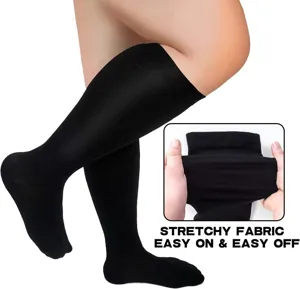Close-up detail of stretchy compression socks showing high elasticity and easy wear design.