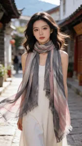 Stylish striped tie dye crinkle thin viscose scarf for women, breathable sun protection shawl.