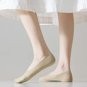 Ice silk no-show socks detail view, breathable summer thin invisible short sock closeup.