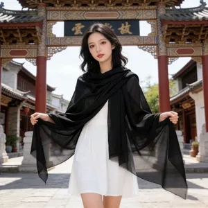 Oversized solid black lightweight sheer scarf shawl for women, perfect for beach or daily wear.