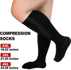 Plus size black compression socks for wide calves athletic sports recovery support 1pair