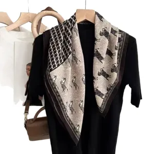 Chic square scarf featuring a classic horse and houndstooth print, perfect for women's daily wear.