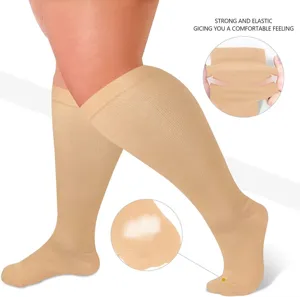 Plus size compression socks detail view showing high elasticity and breathable fabric design.