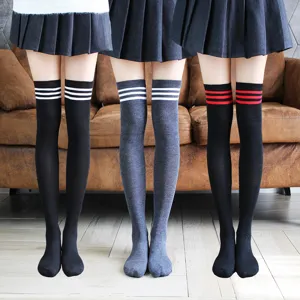 Japanese Style JK Three Stripes Knit Cotton Over The Knee High Tube Socks Women Casual Sports Long Stockings