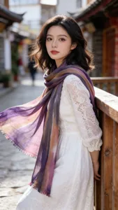 Detailed view of the 2026 new striped tie-dye crinkle thin breathable scarf shawl for women.