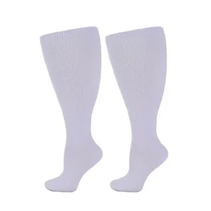 Plus size white compression calf socks for sports fitness and daily wear, high elastic support.