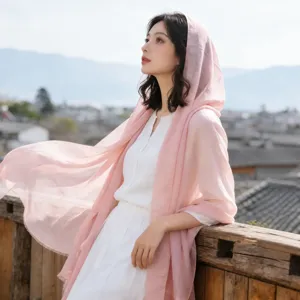 Women Lightweight Solid Color Cotton Blend Long Scarf Large Size Beach Shawl Fashion Versatile Neck Scarf