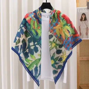 French retro print large square scarf elegant gauze sun protection shawl lightweight neck wrap