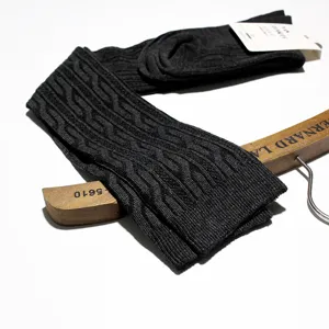 Dark grey cable knit over the knee socks for women long high cotton thigh warm socks