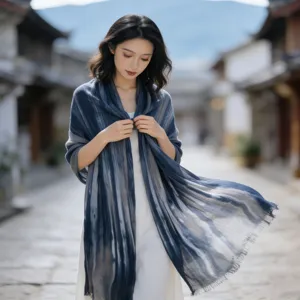 Women Fashion Long Scarf Lightweight Tie Dye Crinkle Rayon Shawl Sun Protection Head Scarf For Daily Wear