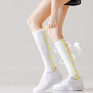 Compression calf sleeves for running sports fitness, white breathable leg support socks