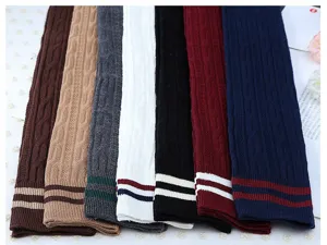 Knit over the knee socks cable knit two stripe high tube long socks for women winter fashion