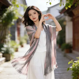 Striped tie-dye viscose crinkle thin scarf breathable summer shawl for women sun protection