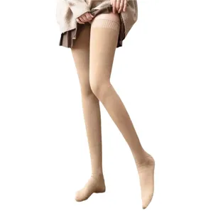 Extra long over the knee thigh high socks for women winter warm knit stockings beige 80cm