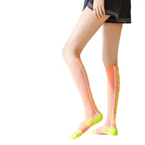 Women compression calf socks running fitness sports leg sleeves neon athletic knee high socks