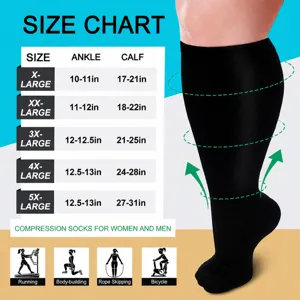Plus size compression socks for men and women, high elastic calf support for sports and fitness.
