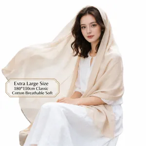 Oversized Cotton Scarf 180x110cm Lightweight Breathable Shawl Wrap for Women Sunscreen