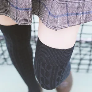 Women Japanese Cable Knit Over The Knee Socks Solid Color Thigh High Warm Long Stockings Casual Daily Hosiery