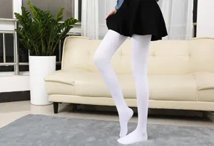 Detail view of extra long white over knee thigh high socks showing texture and fit for daily wear.