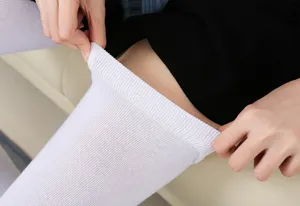 White over-the-knee thigh high socks, stretchy knitted long tube hosiery for daily JK style wear.