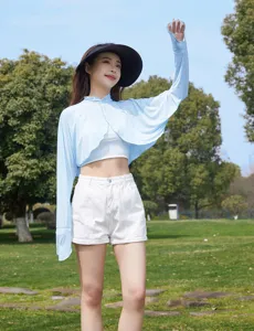 Outdoor sun protection bolero detail shot, breathable ice silk long sleeve jacket for summer.