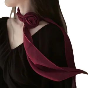 Elegant solid color fabric rose choker scarf for women, lightweight chiffon neck accessory.