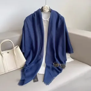 Solid color large square scarf for women, versatile cotton linen feel shawl for air conditioning room.