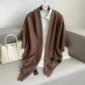 Brown solid color cotton linen shawl scarf, versatile soft oversized wrap for women daily wear.
