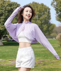 Lightweight purple women sun protection shrug ice silk breathable long sleeve outdoor detail view