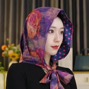 Primavera estate doppia faccia floreale raso seta sciarpa cappello protezione solare nastro.