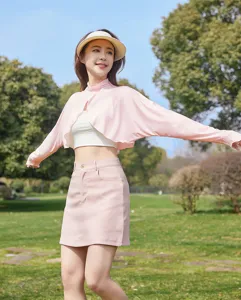 Women's sun protection shawl long sleeve ice silk thin jacket detail view, breathable outdoor wear.