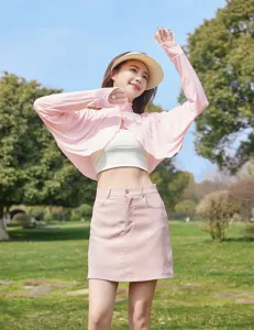 Women sun protection clothing pink ice silk shrug outdoor breathable long sleeve UV cardigan