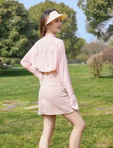 Women sun protection clothing UV block long sleeve pink shawl ice silk outdoor jacket thin