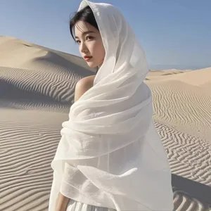Sciarpa spiaggia deserto donna bianco leggero foulard protezione solare elegante scialle 180x90