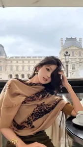 Cotton linen leopard print scarf women long shawl fringe thin spring autumn warm neck wrap