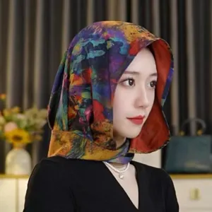 Cappello a Turbante in Seta Raso Bifacciale da Donna con Stampa Floreale Protezione Solare Viaggio Fascia per Capelli