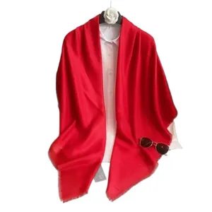 Solid red large square scarf women shawl multi-functional cotton linen feel air-conditioned room
