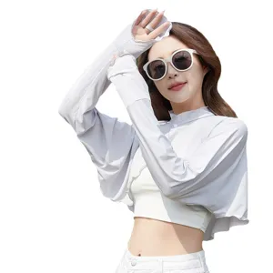 Women ice silk sun protection clothing long sleeve UV breathable outdoor cardigan top