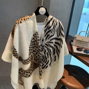 Cotton linen leopard print zebra pattern shawl scarf for women, spring autumn warm neck wrap.
