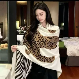 Women cotton linen leopard print long scarf stylish warm winter autumn shawl neckerchief