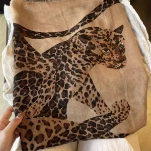 Cotton linen leopard print scarf long shawl for women spring autumn warm neck wrap