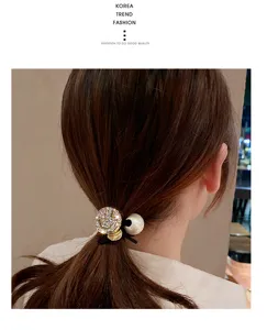 Pearl rhinestone metal smiley hair tie fashion ponytail holder elegant hair accessory for women
