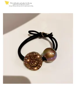 Fashion rhinestone smiley face hair tie elegant metal bead elastic hair band for women