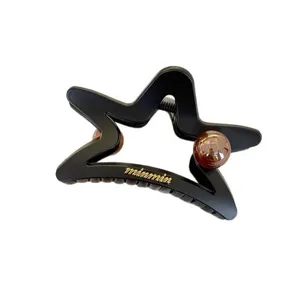 Grande molletta per capelli a stella nera opaca con perle marroni per capelli spessi