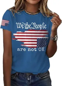 Women's 3D letter printed short sleeve round neck t-shirt detail view casual top design